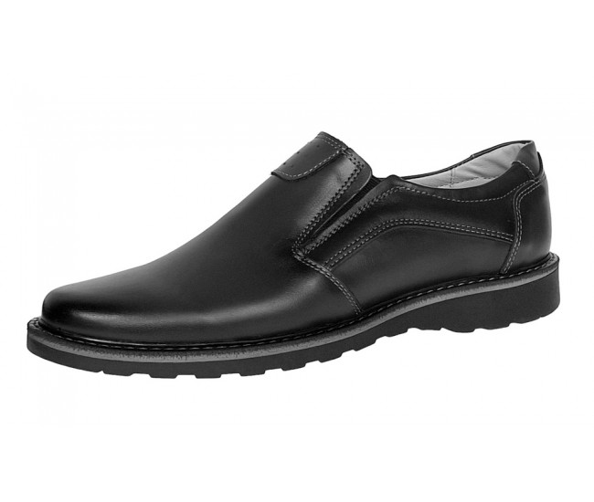 Pantofi barbati casual din piele naturala negru cu elasic - GKR480EN