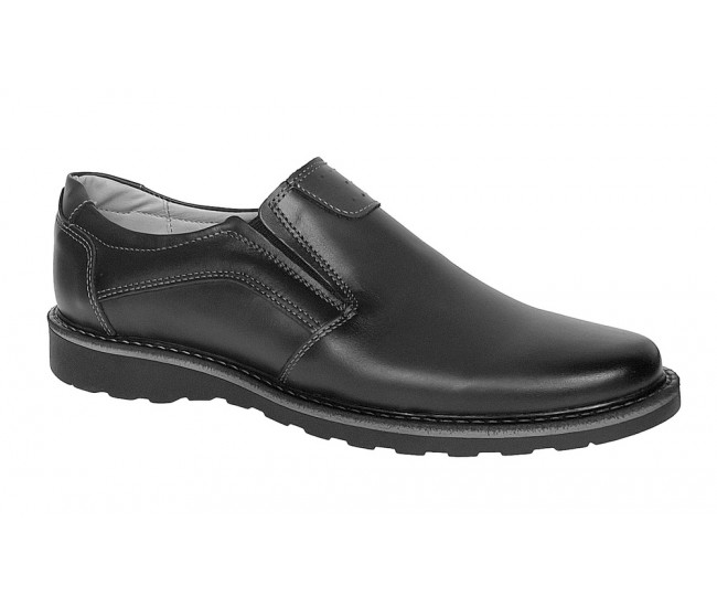 Pantofi barbati casual din piele naturala negru cu elasic - GKR480EN