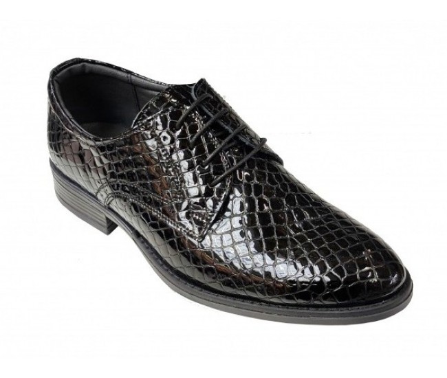 Pantofi barbati eleganti din piele naturala - Model Negru Croco GKR4CRN