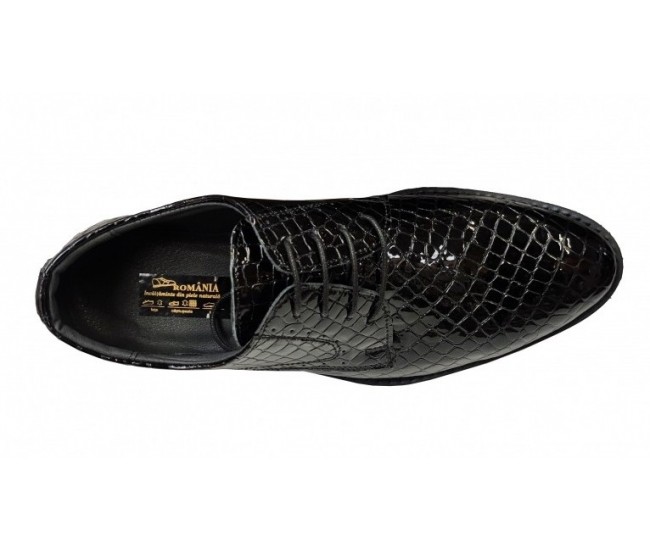 Pantofi barbati eleganti din piele naturala - Model Negru Croco GKR4CRN