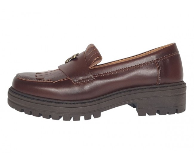 Pantofi dama maro cognac piele naturala cu talpa groasa si accesoriu albina