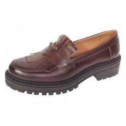 Pantofi dama maro cognac piele naturala cu talpa groasa si accesoriu albina