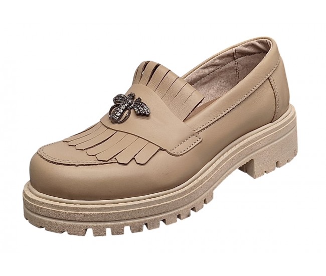 Pantofi casual dama din piele naturala bej - Sasha