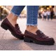 Pantofi dama bordeaux piele naturala cu talpa groasa si accesoriu albina