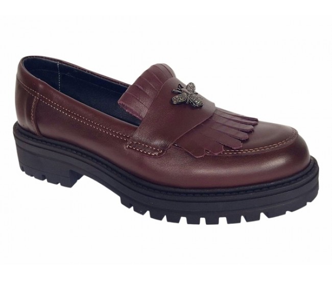 Pantofi dama bordeaux piele naturala cu talpa groasa si accesoriu albina
