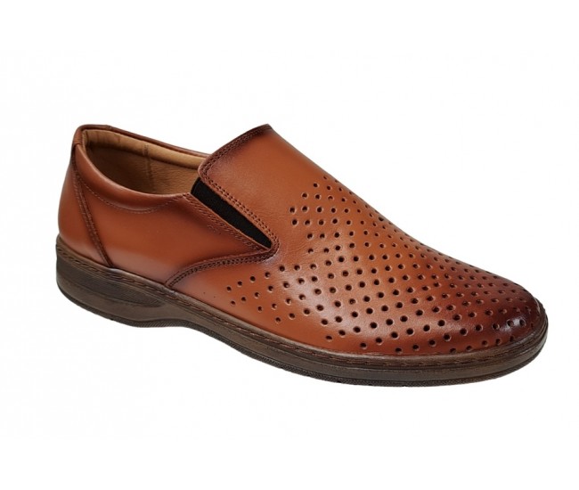 Pantofi barbati casual, perforati, din piele naturala, Maro - RSY503M