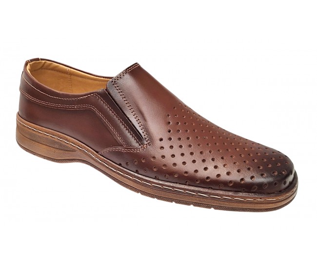 Pantofi barbati casual din piele naturala - Model perforat Maro 504M