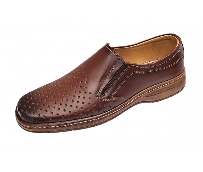 Pantofi barbati casual din piele naturala - Model perforat Maro 504M