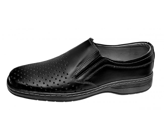 Pantofi barbati casual din piele naturala - Model perforat Negru 504N