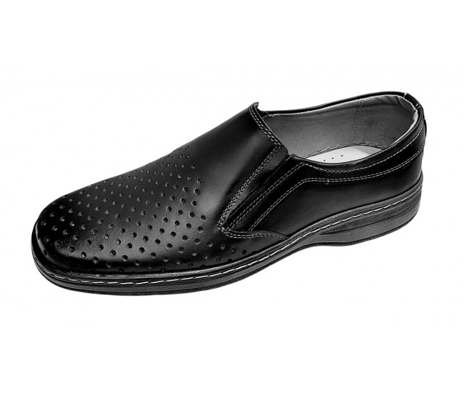 Pantofi barbati casual din piele naturala - Model perforat Negru 504N