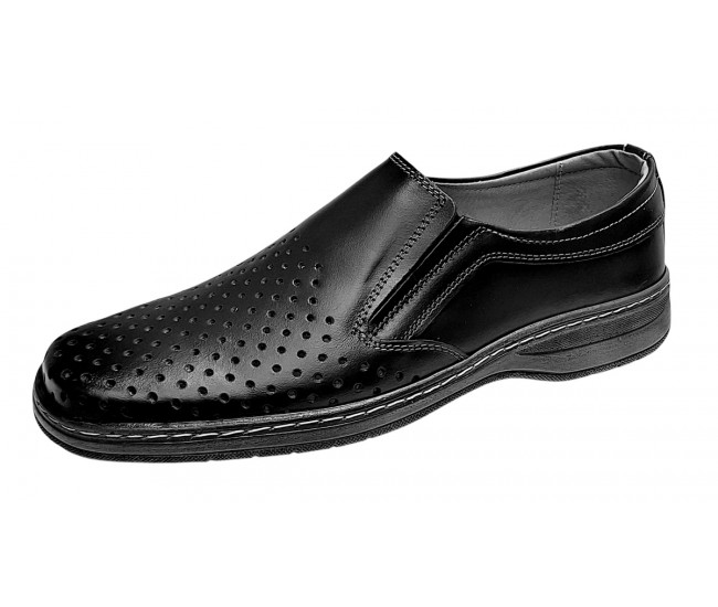 Pantofi barbati casual din piele naturala - Model perforat Negru 504N