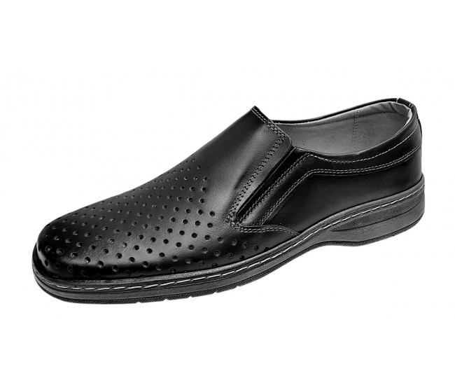 Pantofi barbati casual din piele naturala - Model perforat Negru 504N