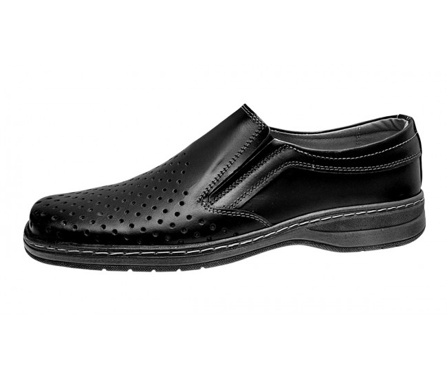 Pantofi barbati casual din piele naturala - Model perforat Negru 504N
