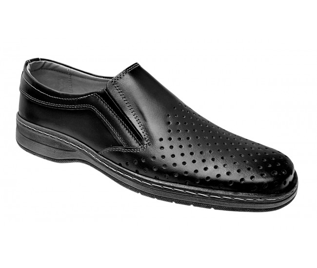 Pantofi barbati casual din piele naturala - Model perforat Negru 504N