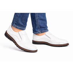 Pantofi barbati casual de vara cu perforatii - Corsa Piele Naturala Alb GKR506A