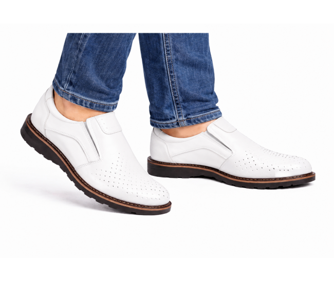 Pantofi barbati casual de vara cu perforatii - Corsa Piele Naturala Alb GKR506A