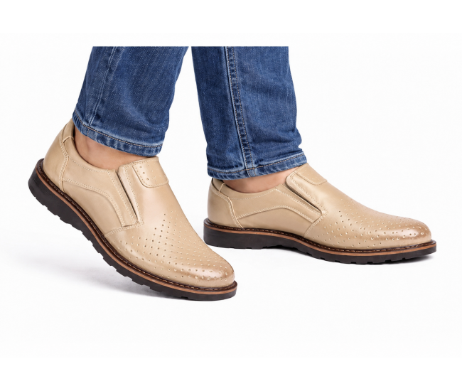 Pantofi barbati casual de vara cu perforatii - Corsa Piele Naturala Bej GKR506BEJ