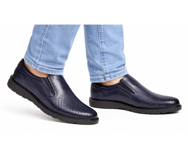 Pantofi barbati casual perforati din piele naturala Corsa Bleumarin - GKR506BLUE