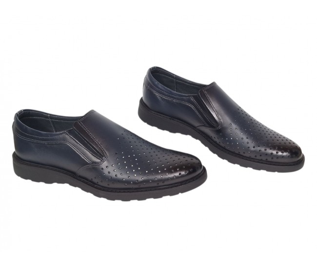 Pantofi barbati casual perforati din piele naturala Corsa Bleumarin - GKR506BLUE