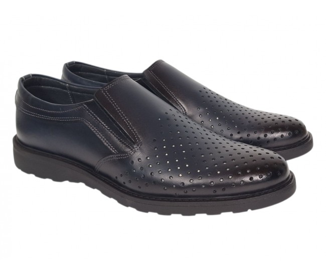 Pantofi barbati casual perforati din piele naturala Corsa Bleumarin - GKR506BLUE