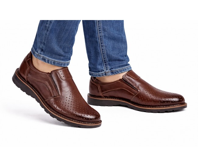 Pantofi barbati casual perforati din piele naturala Corsa Maro - GKR506M