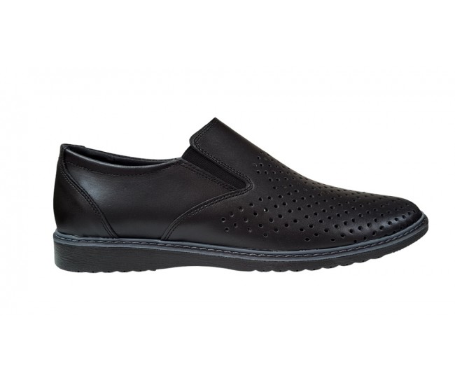 Pantofi barbati casual din piele naturala cu perforatii Negru GKR506N