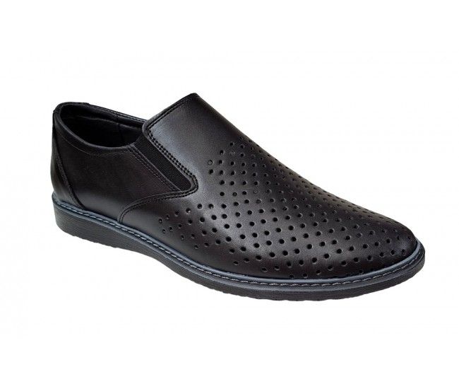 Pantofi barbati casual din piele naturala cu perforatii Negru GKR506N