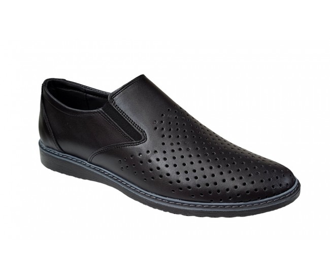 Pantofi barbati casual din piele naturala cu perforatii Negru GKR506N