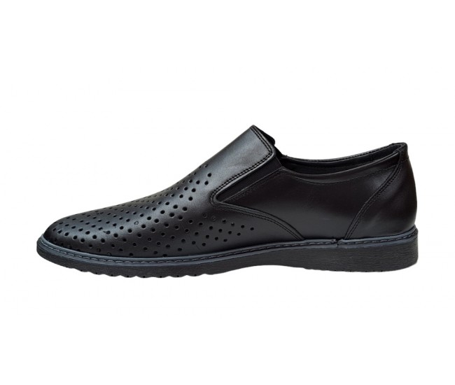 Pantofi barbati casual din piele naturala cu perforatii Negru GKR506N