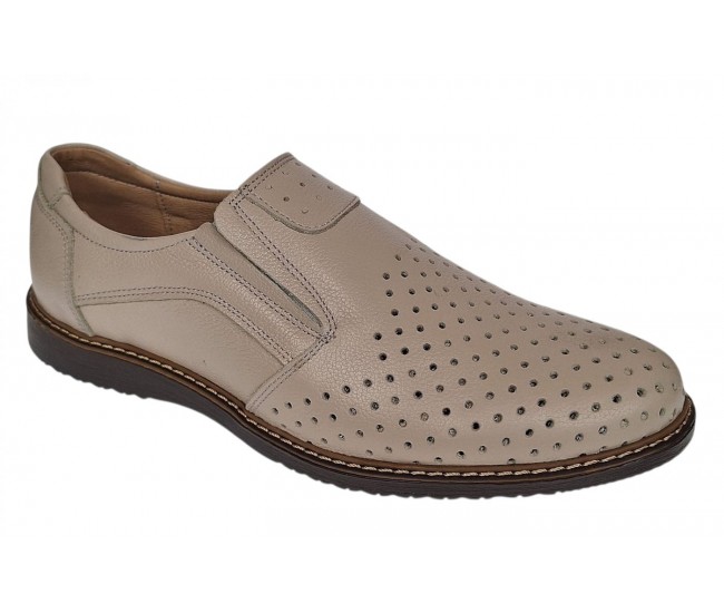 Pantofi barbati Sport de vara cu perforatii - Piele Naturala Bej GKR507BEJ