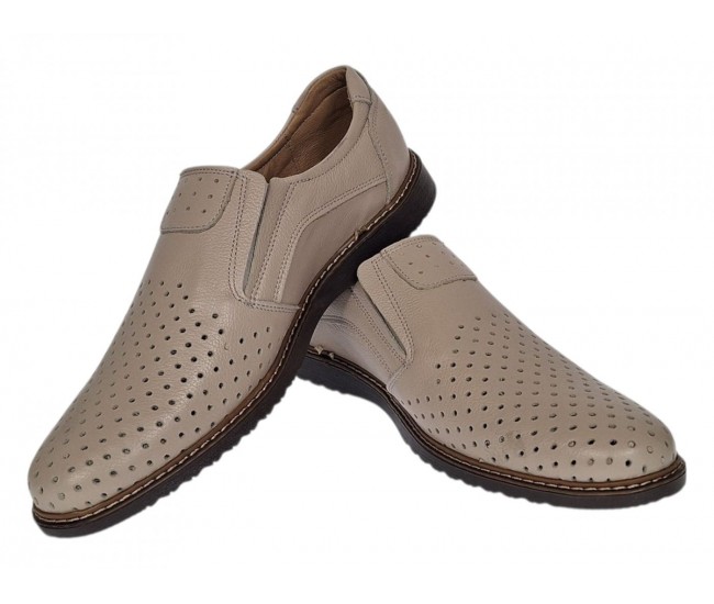 Pantofi barbati Sport de vara cu perforatii - Piele Naturala Bej GKR507BEJ