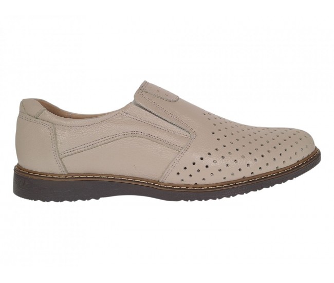 Pantofi barbati Sport de vara cu perforatii - Piele Naturala Bej GKR507BEJ