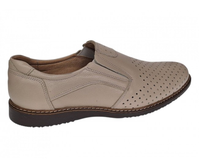 Pantofi barbati Sport de vara cu perforatii - Piele Naturala Bej GKR507BEJ