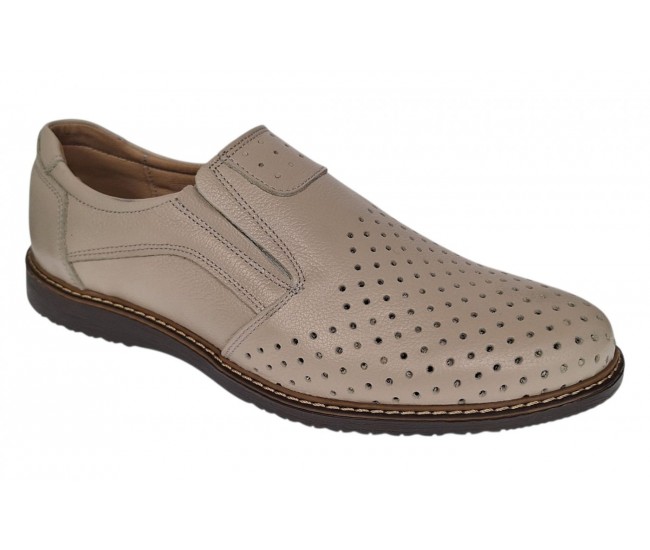 Pantofi barbati Sport de vara cu perforatii - Piele Naturala Bej GKR507BEJ