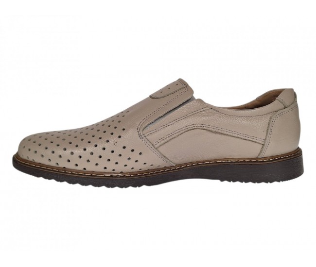Pantofi barbati Sport de vara cu perforatii - Piele Naturala Bej GKR507BEJ