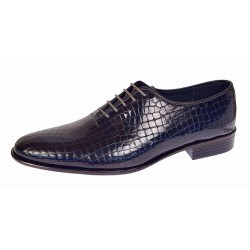 Pantofi eleganti barbati din piele naturala Havana Croco Lac Bleumarin Inchis