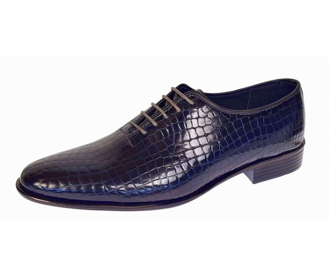 Pantofi eleganti barbati din piele naturala Havana Croco Lac Bleumarin Inchis