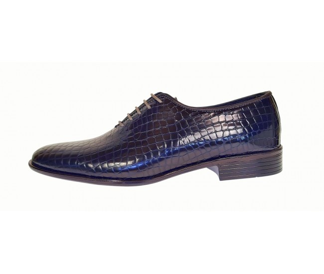 Pantofi eleganti barbati din piele naturala Havana Croco Lac Bleumarin Inchis