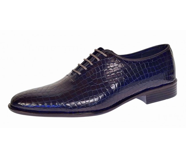 Pantofi eleganti barbati din piele naturala Havana Croco Lac Bleumarin Inchis