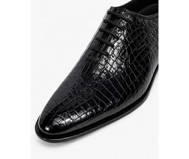 Pantofi eleganti barbati din piele naturala Havana Croco 51 Negru Lac