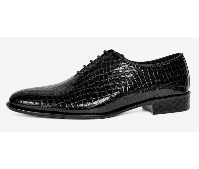 Pantofi eleganti barbati din piele naturala Havana Croco 51 Negru Lac