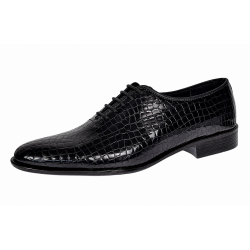 Pantofi eleganti barbati din piele naturala Havana Croco 51 Negru Lac
