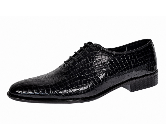 Pantofi eleganti barbati din piele naturala Havana Croco 51 Negru Lac
