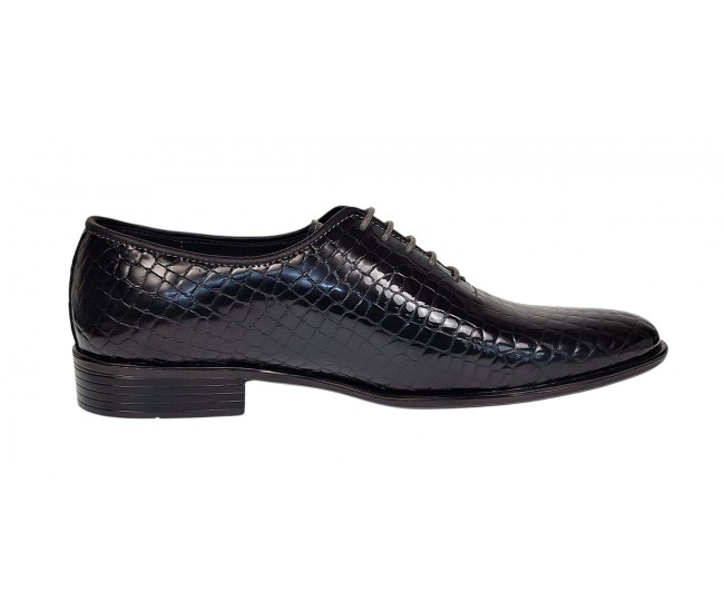 Pantofi eleganti barbati din piele naturala Havana Croco Lac Negru