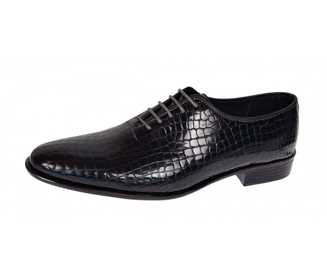Pantofi eleganti barbati din piele naturala Havana Croco Lac Negru