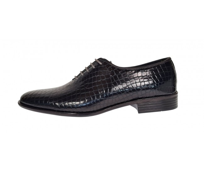Pantofi eleganti barbati din piele naturala Havana Croco Lac Negru