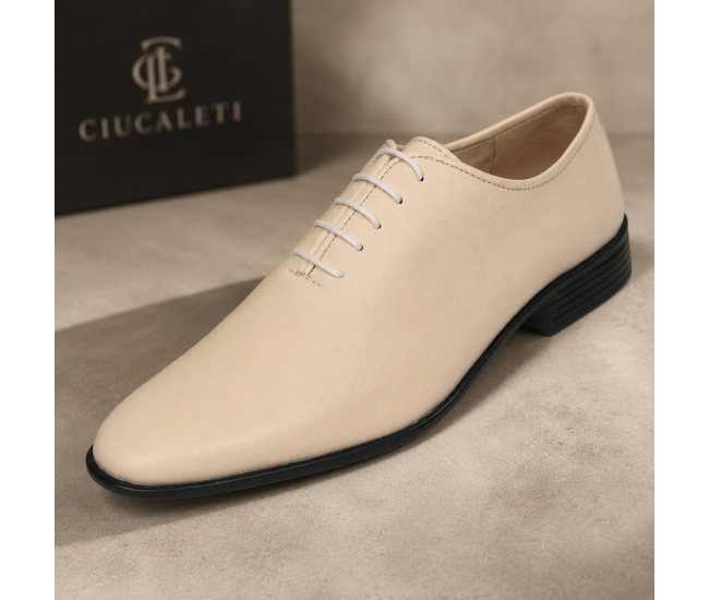 Pantofi barbati eleganti bej din piele naturala dintr-o bucata cu siret Havana GKR51TSB