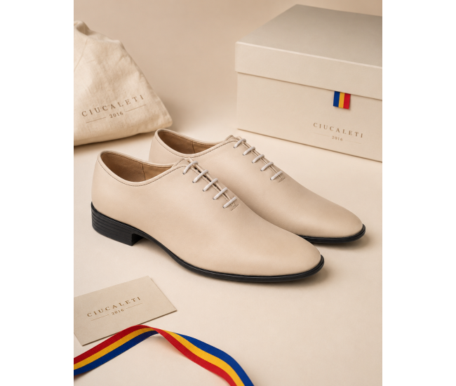 Pantofi barbati eleganti bej din piele naturala dintr-o bucata cu siret Havana GKR51TSB