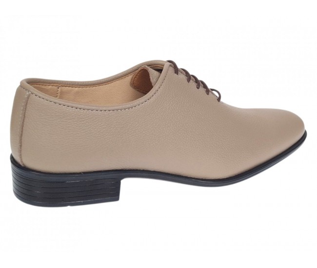 Pantofi eleganți bej pentru bărbați din piele naturală cu șiret și talpă confortabilă – GKR51TSB