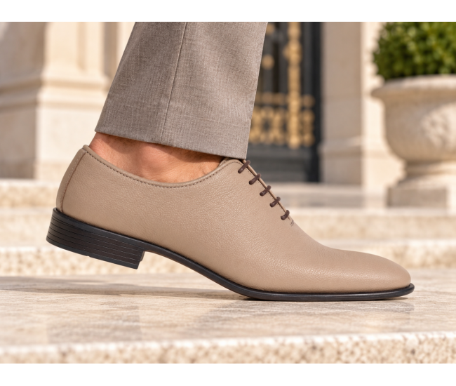 Pantofi eleganți bej pentru bărbați din piele naturală cu șiret și talpă confortabilă – GKR51TSB